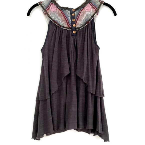SOLD. Free People Embellished Layered Halter Tank - Picture 2 of 7